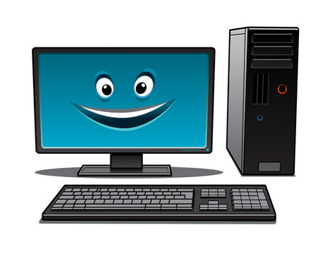 Happy cartoon desktop computer