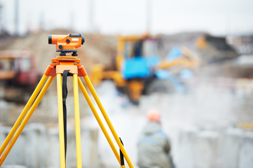 surveyor equipment optical level outdoors - obrazy, fototapety, plakaty