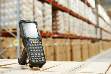 barcode scanner at warehouse - obrazy, fototapety, plakaty