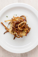 Turkey Meat Loaf with Fired Onion Strings