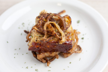 Turkey Meat Loaf with Fired Onion Strings