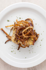 Turkey Meat Loaf with Fired Onion Strings
