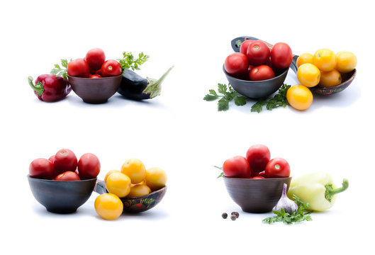 Tomatoes in a bowl, isolated background,collection
