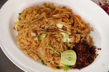 Stir fried rice noodle on plate