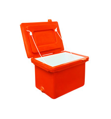 ice bucket orange plastic  Isolated with clipping path, ice buck