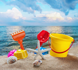 toys for childrens sandboxes against the sea
