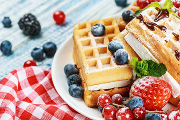 Waffles with fresh berries