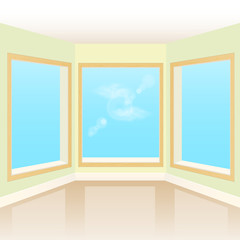 Empty interior room with three windows
