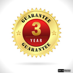 Gold top quality 3 year guarantee badge- vector eps 10