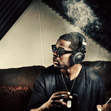 Man In Music Studio Smoking Weed