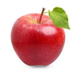 Red apple fruit with leaf