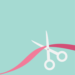 Scissors cut the ribbon. Flat design style.
