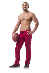 Fototapeta premium Sportsman training with american football isolated on white