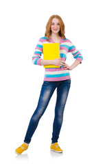 Young student with books isolated on white