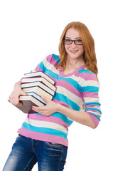 Young student with books isolated on white