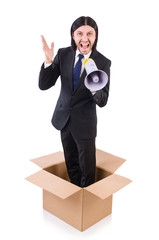 Man with loudspeaker in the box
