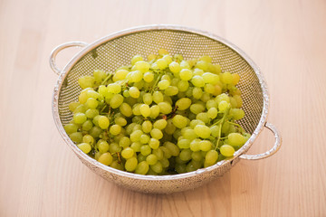 Green grapes in healthy eating concept