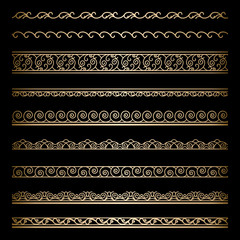 Set of vintage gold wavy borders on black