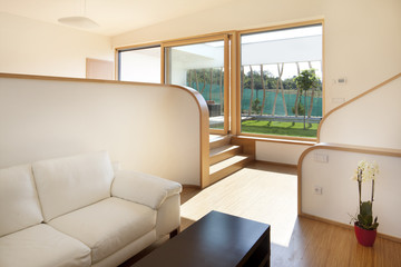 modern home interior with sofa small table and orchid flower