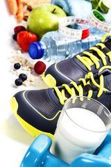 Different tools for sport and healthy food