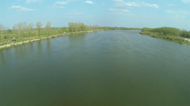 Beautiful flight over  river in  afternoon. Aerial