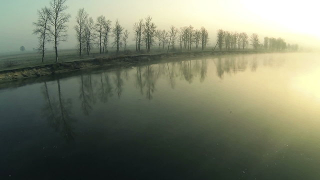 Morning quiet river.  Aerial