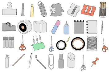 cartoon image of stationery tools