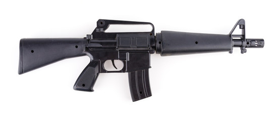 Black plastic gun isolated white background