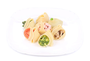 pasta shells stuffed with vegetables and sausage