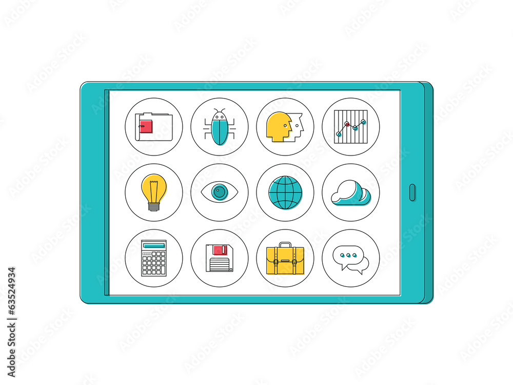 Poster digital tablet with line apps icons