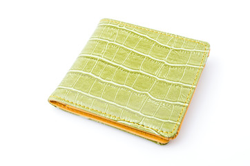 Green leather wallet isolated white background