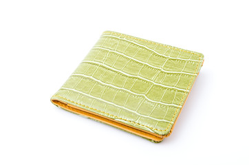 Green leather wallet isolated white background