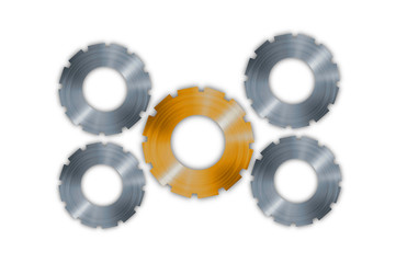Metal gears cogs isolated on white background