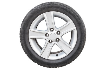 Fototapeta premium Four car tires on white background