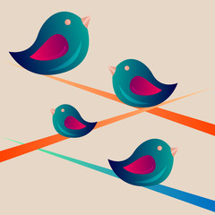 Colorful birds sitting on a branch