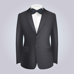 Male Clothing Stiped Dark Suit with Bow Tie. Vector