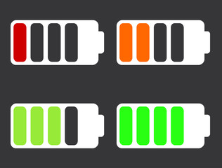 Vector modern battery icons on black background.