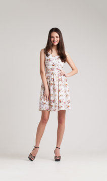 Girl in fashion dress. Spring collection