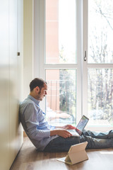 elegant business multitasking multimedia man