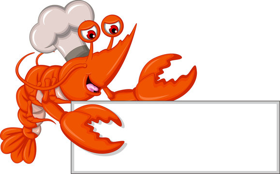 Cartoon Chef lobster with blank sign