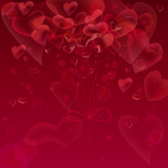 Red hearts bubbles abstract background