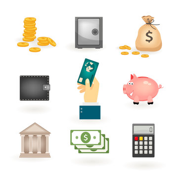 Set of colored money icons