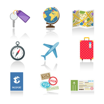 Set of colored travel icons