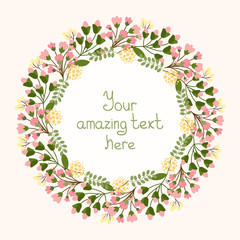Greeting card design with a floral wreath