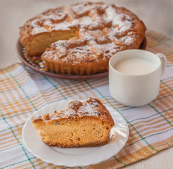 Piece of the pie with curd next cup of milk