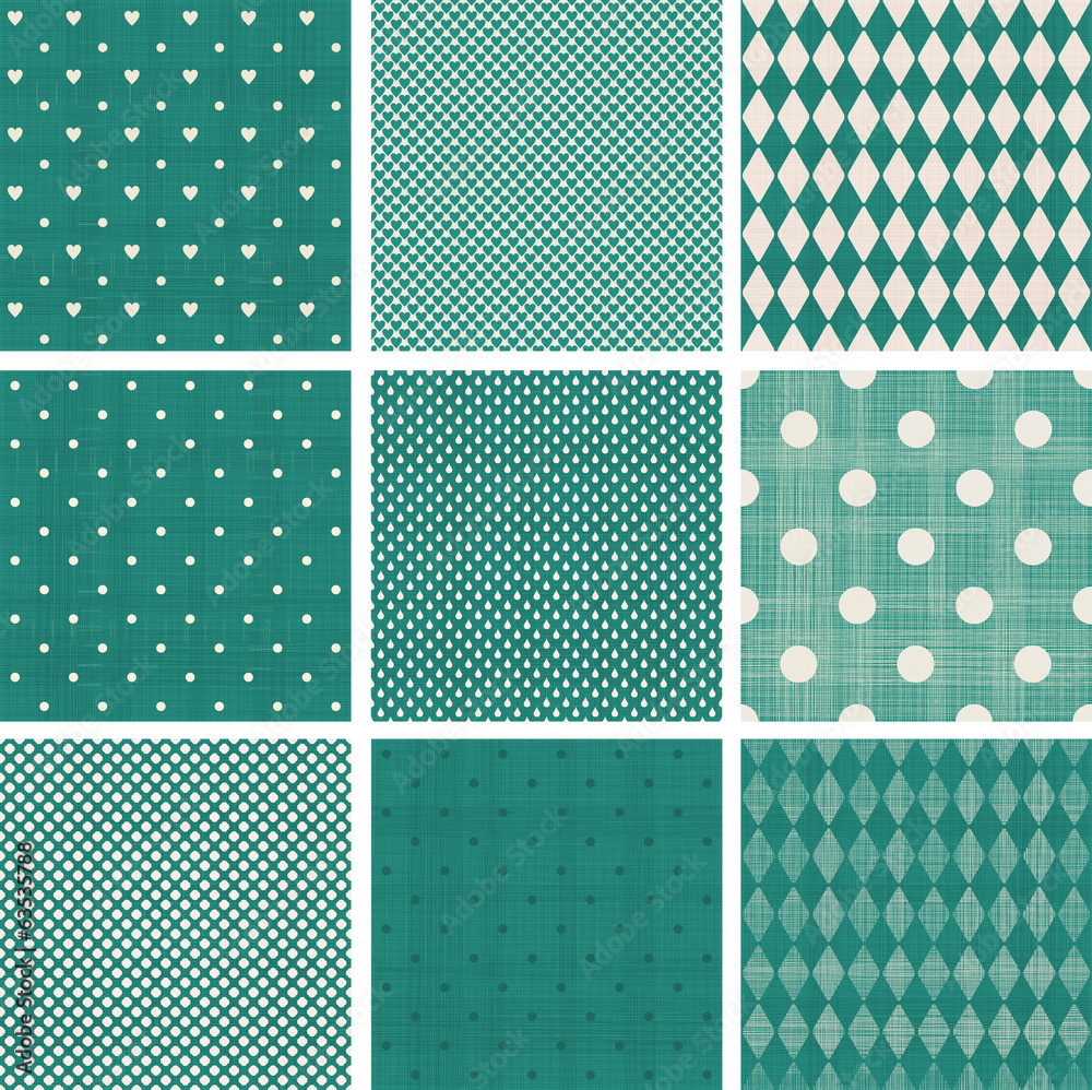 Aufkleber set of green retro polka dot seamless patterns