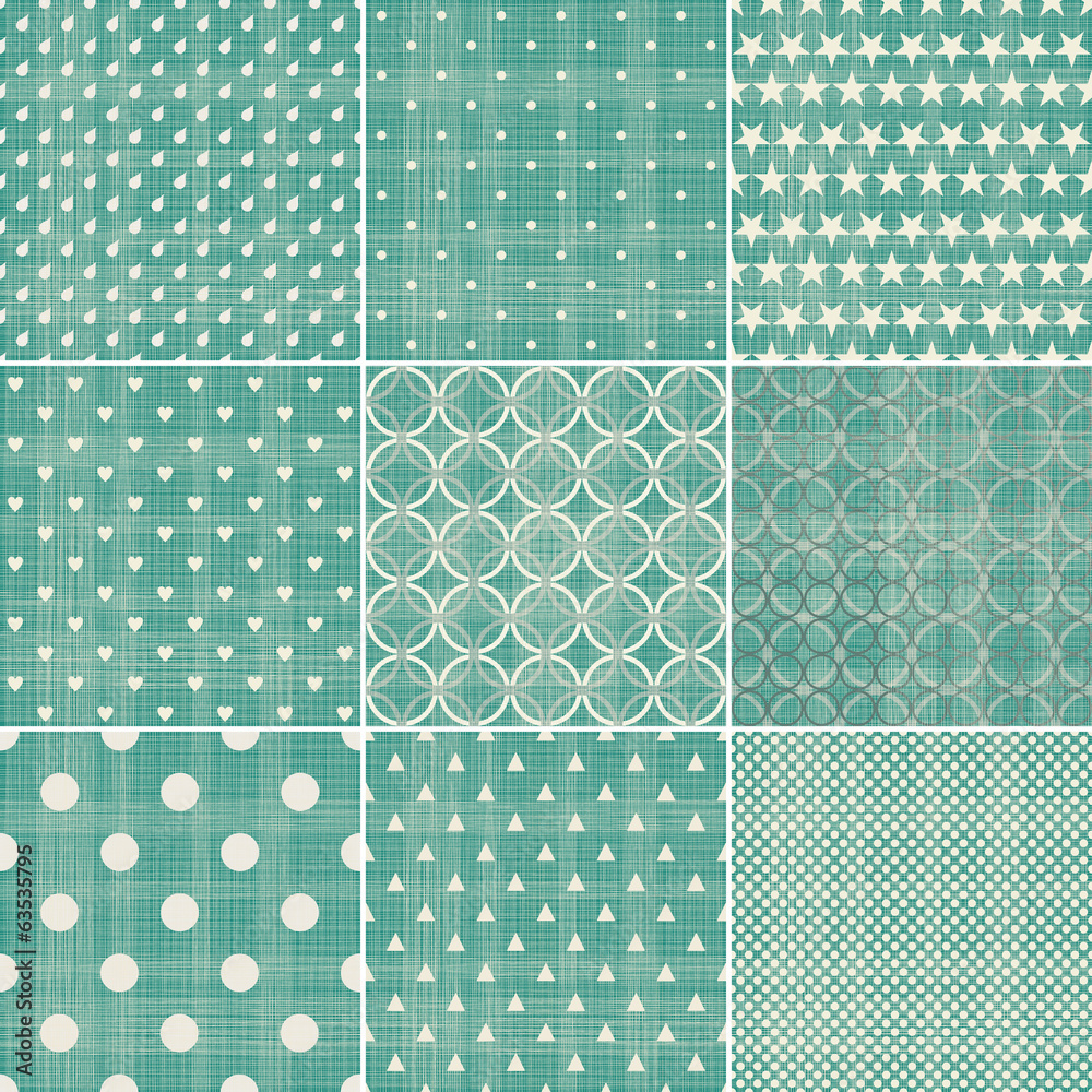 Poster set of faded green retro polka dot seamless patterns