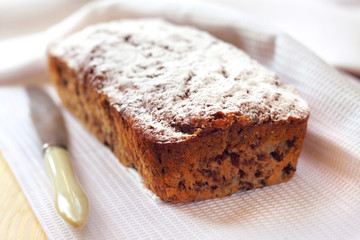 Banana cake with walnuts and dark chocolate