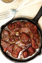 Oven Baked Beef Cubes in Cast Iron Skillet