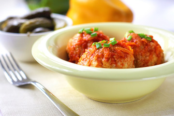Meatballs with rice and tomato sauce